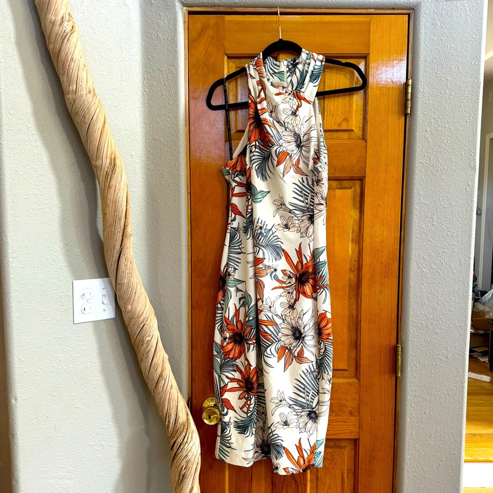 Rachel Roy Harland Palms Floral Halter Midi Dress Sz Large